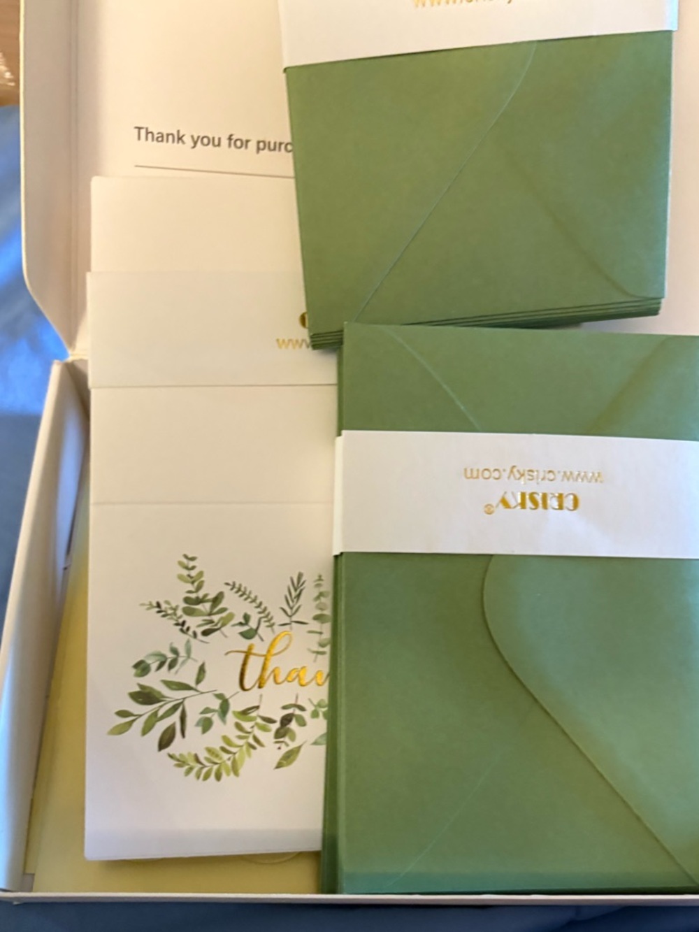NIB-50 Green Ivy Thank You Cards foil Seal Envelopes - Elegant Botanical Design